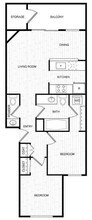 2 Bedroom 1.5 Bath (A) A308 floor plan